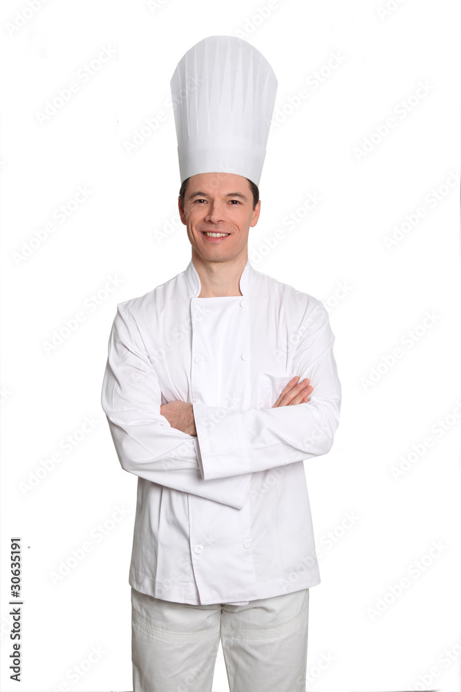 Chef standing on white background with arms crossed