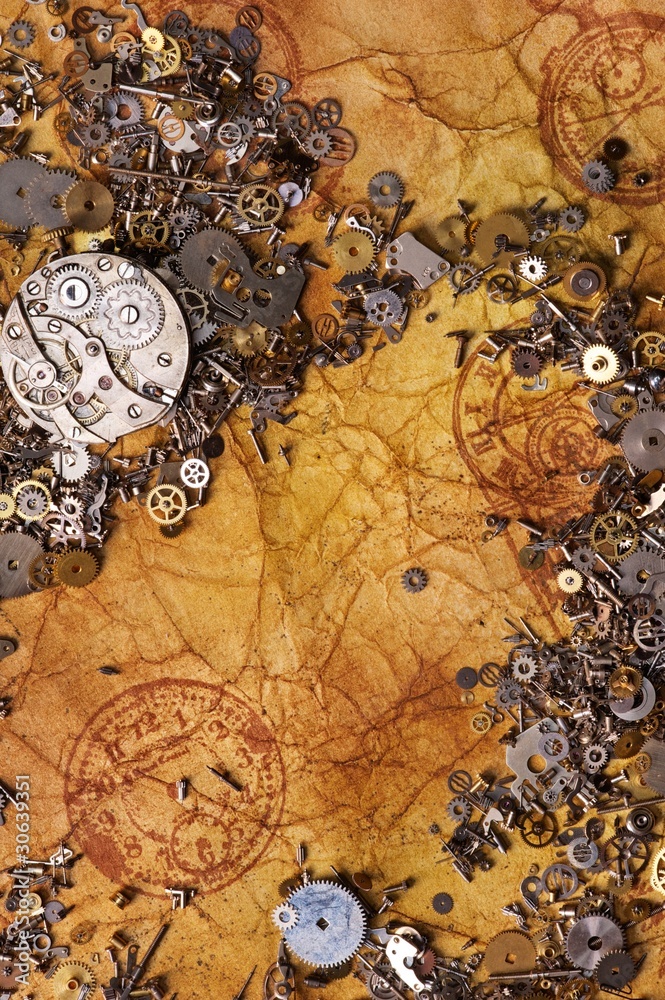 Fototapeta premium The old gears on the textured paper