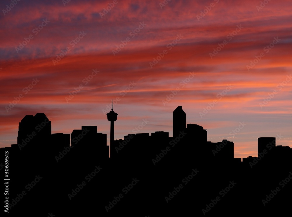 Calgary skyline at sunset with beautiful sky illustration