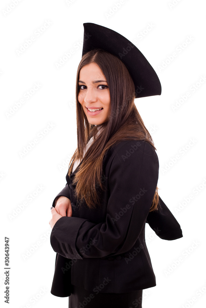 happy young woman on graduation day, isolated on white happy young woman on graduation day, isolated on white
