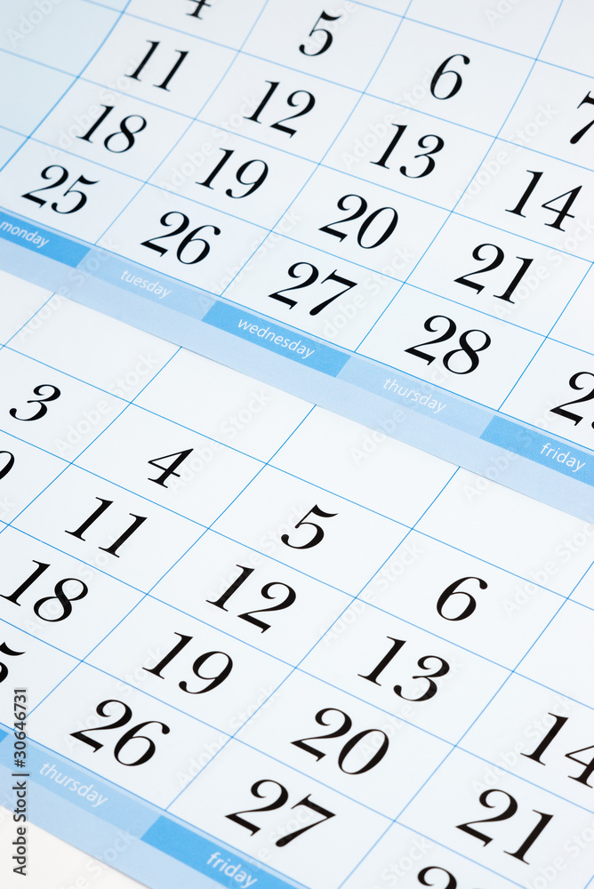 Part of calendar with black dates and selective focus Part of calendar with black dates and selective focus