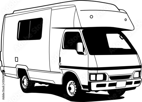 Camper hand draw illustration, vector