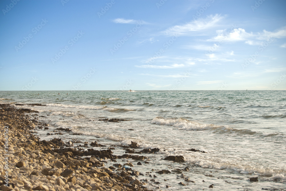 Sea shore with evening wave surf Sea shore with evening wave surf