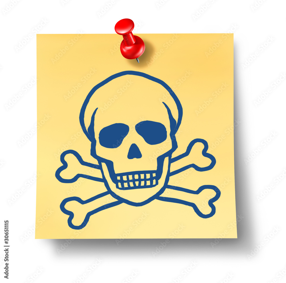 Skull and bones on yellow sticky office note Skull and bones on yellow sticky office note