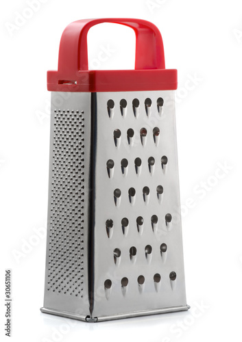 Metal grater with plastic red handle