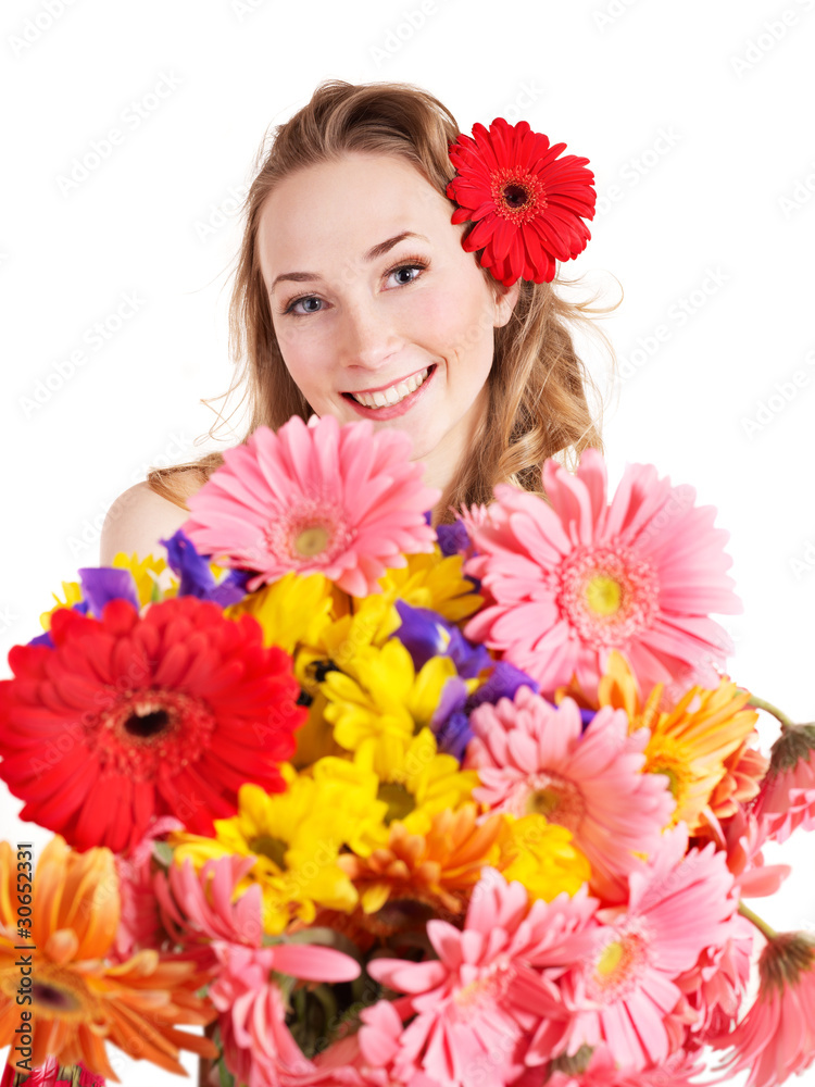 Young woman holding flowers. Young woman holding flowers.