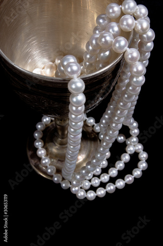Pearl beads with silver wineglass
