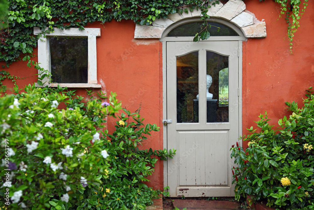 Italian style Window and Door with flower bush Italian style Window and Door with flower bush