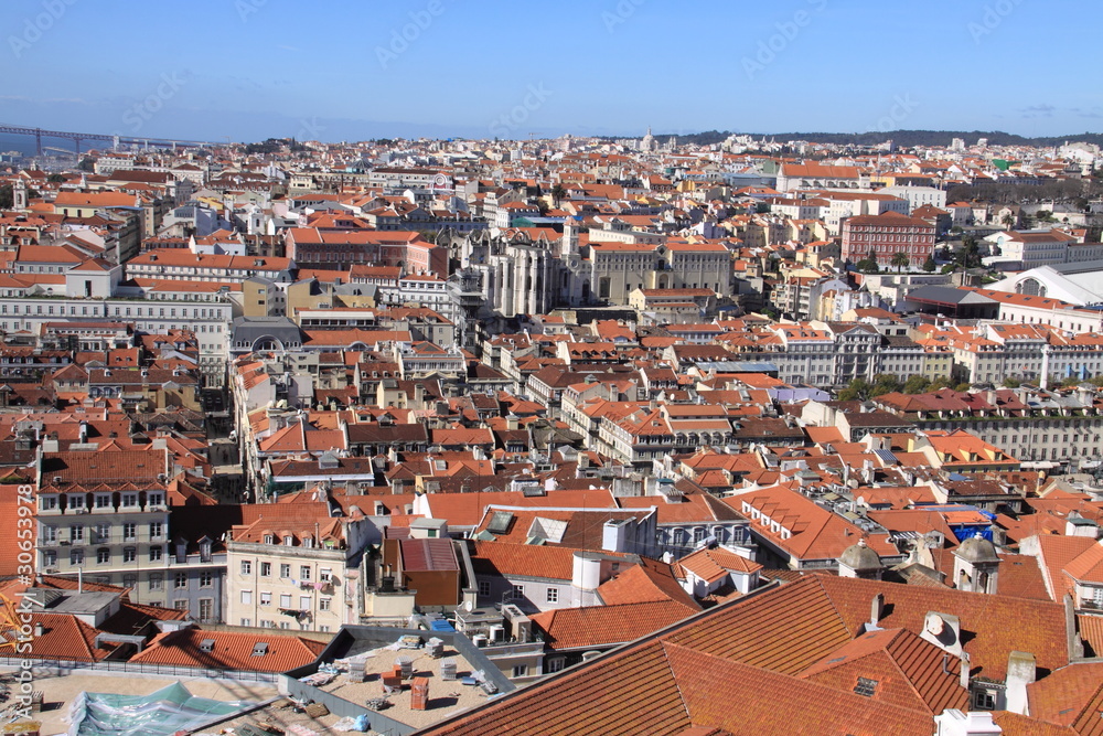 Bird way of central Lisbon with red roofs