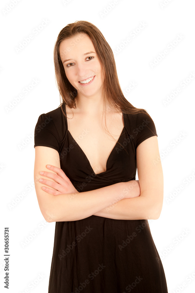 Portrait einer schönen jungen Frau in schwarzem Kleid Portrait einer schönen jungen Frau in schwarzem Kleid