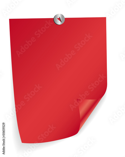 Rotes Blatt Papier mit Reißnagel