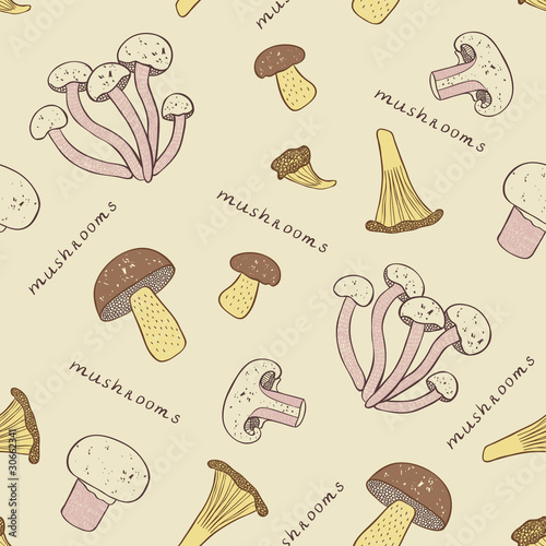 Mushroom retro seamless pattern