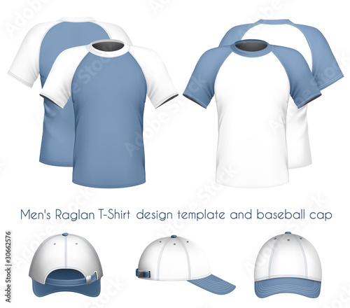 Vector men's raglan t-shirt design template & baseball cap.