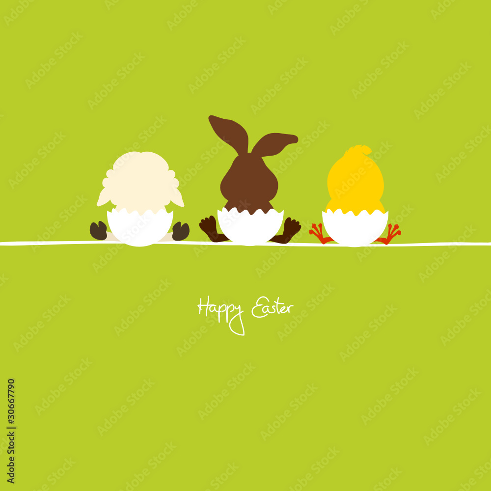 Easter Bunny, Lamb & Chick Sitting In Eggshells Easter Bunny, Lamb & Chick Sitting In Eggshells