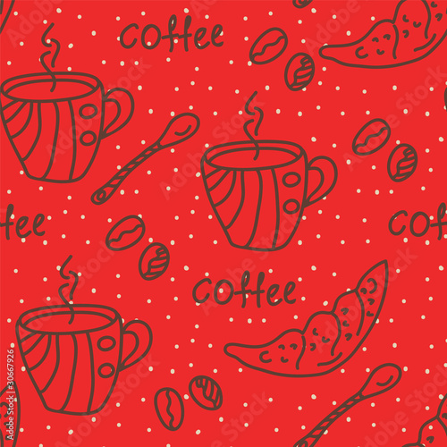 Coffee seamless wallpaper in red colors