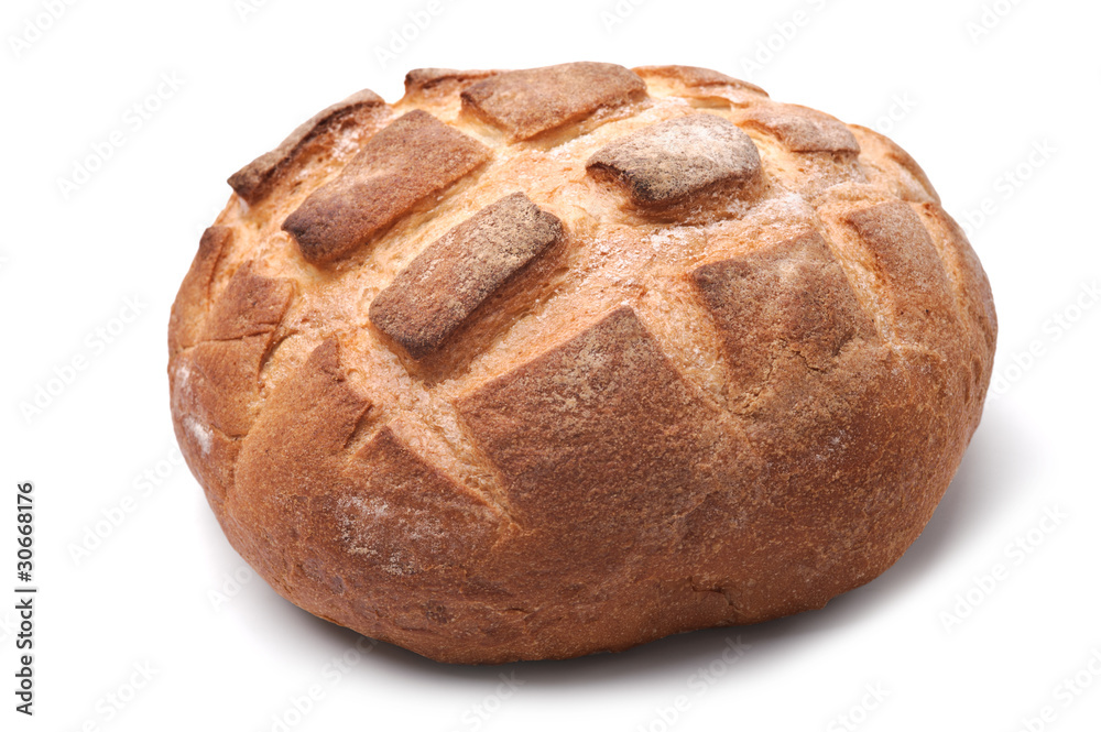 Traditional homemade round bread isolated on a white background Traditional homemade round bread isolated on a white background