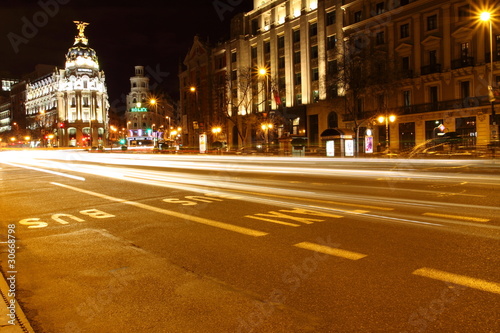 Gran via street in Madrid, Spain at night