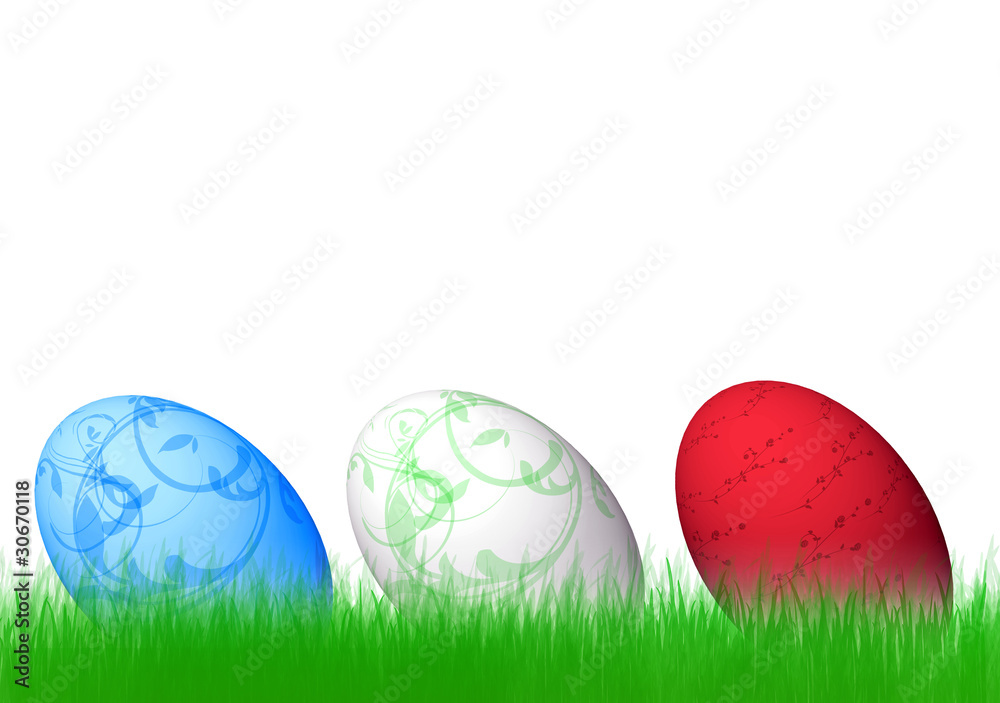 three easter eggs an green grass three easter eggs an green grass
