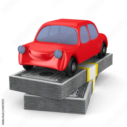 Red car on dollars. Isolate...