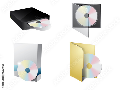 CD Icon with folder, cd-rom and paper box