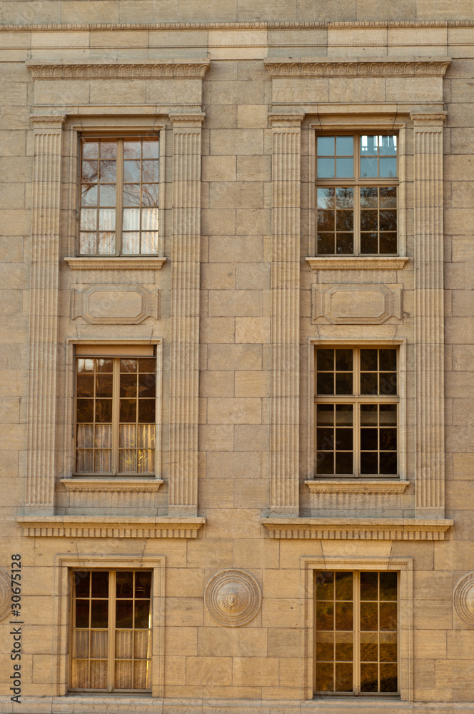 Old windows in stone building