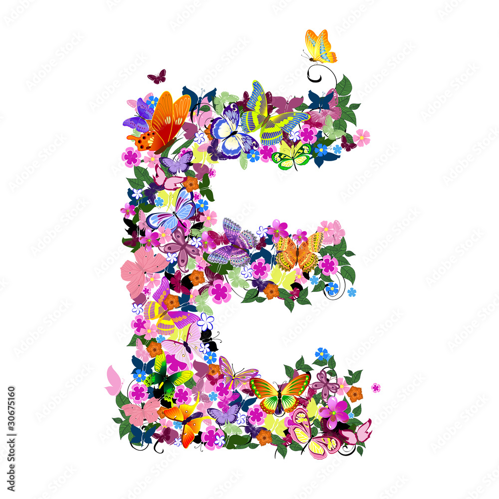 Pattern letter of butterflies and flowers