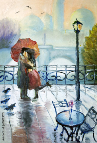 enamoured couple in the rain