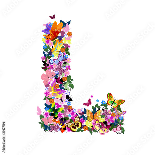 Pattern letter of butterflies and flowers