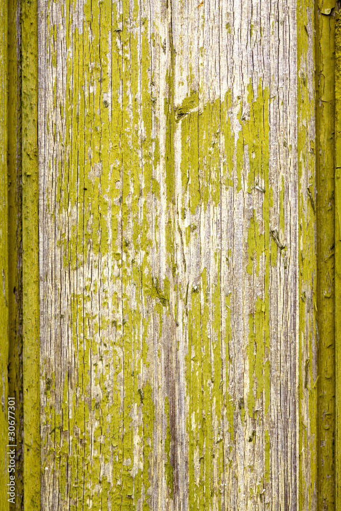 Fototapeta premium Old wooden board with flaked green paint