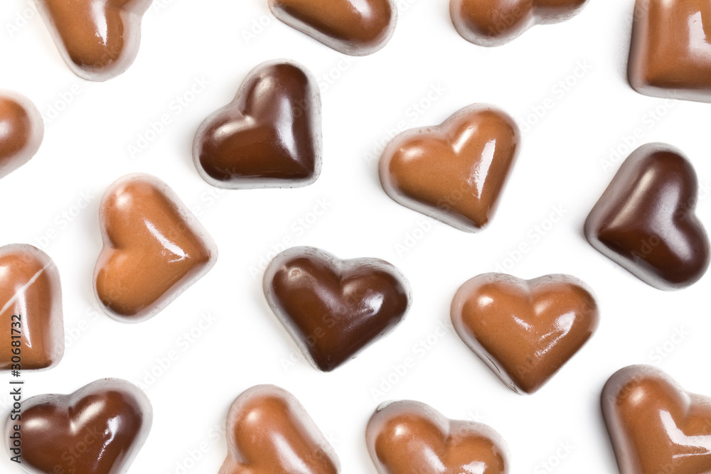 chocolate hearts on white chocolate hearts on white