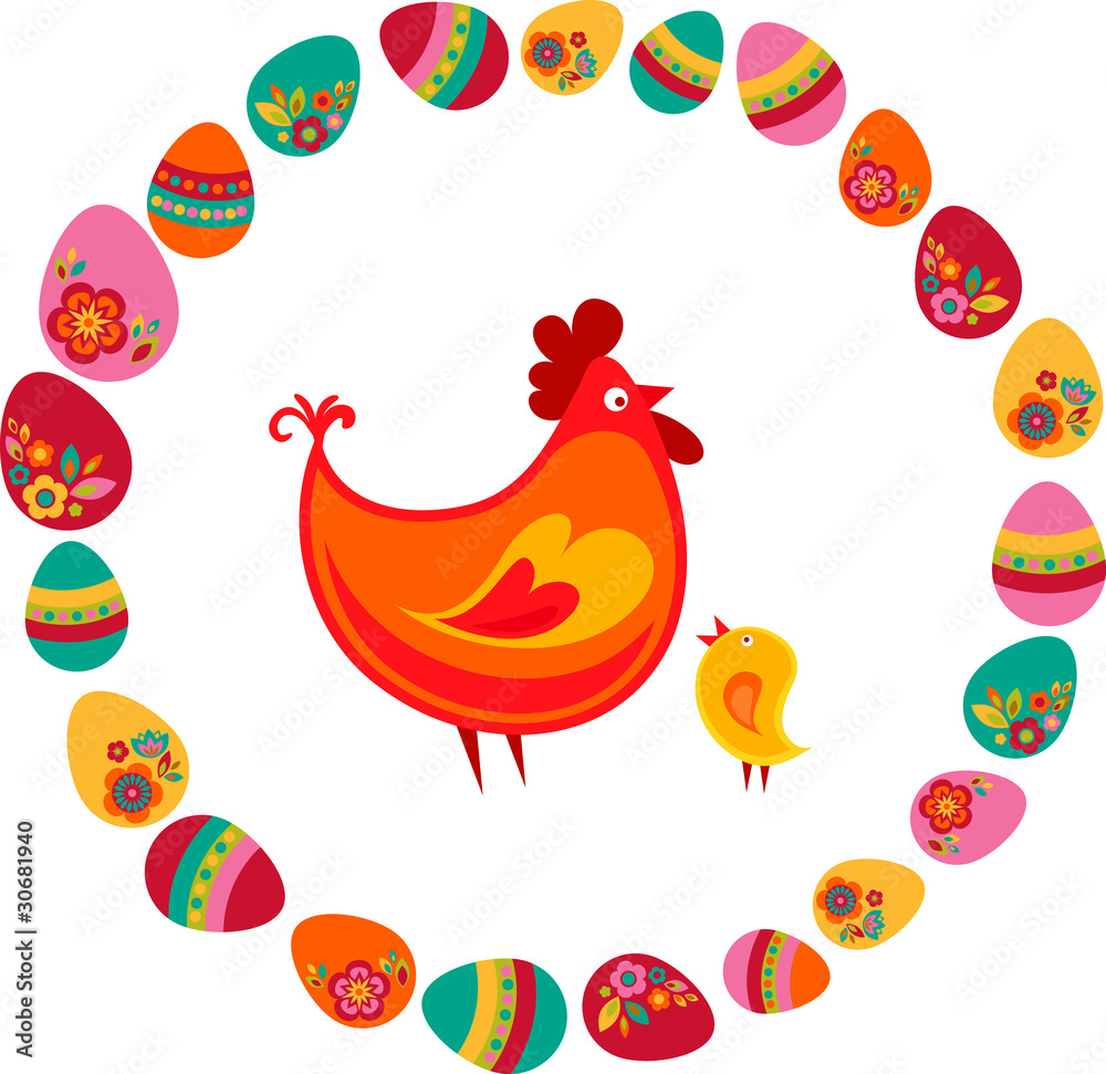 Naklejka premium Easter chicken and eggs