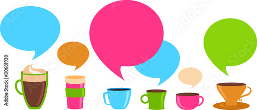 Coffee cups with speech bubbles