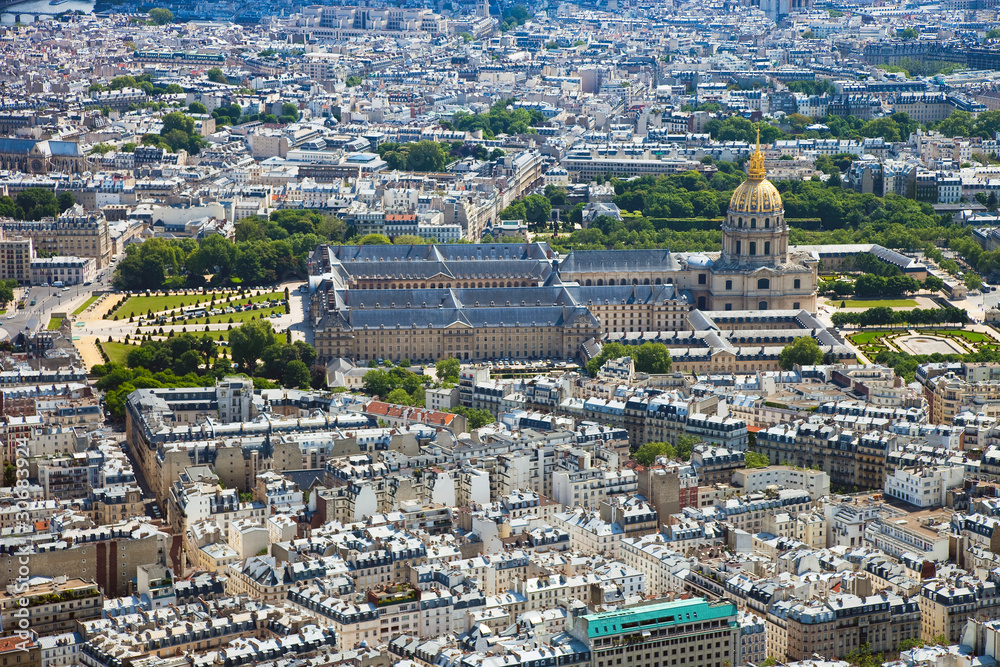 Dome of Les Invalides in Paris view from the Eiffel tower.