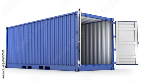 Opened blue freight container