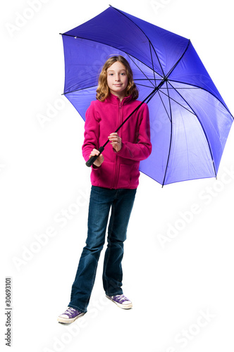 girl with a big purple umbrella