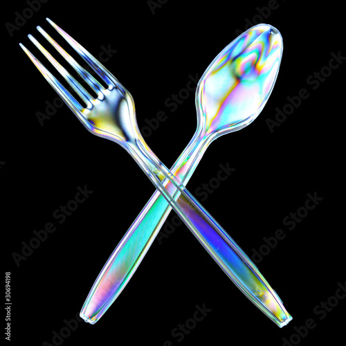 Valokuva Plastic Fork and spoon Photoelasticity birefringence