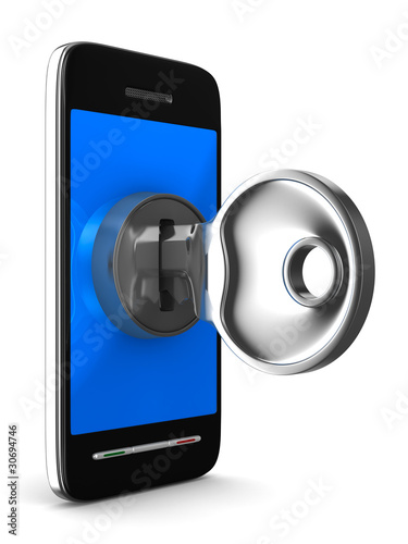 phone with key on white bac...