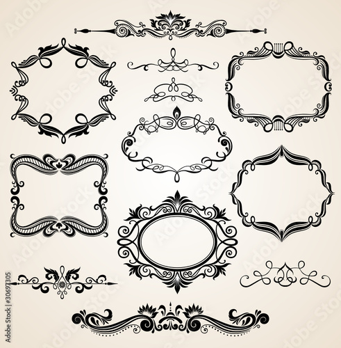 Vintage scrolls and frame. Design elements and page decoration.