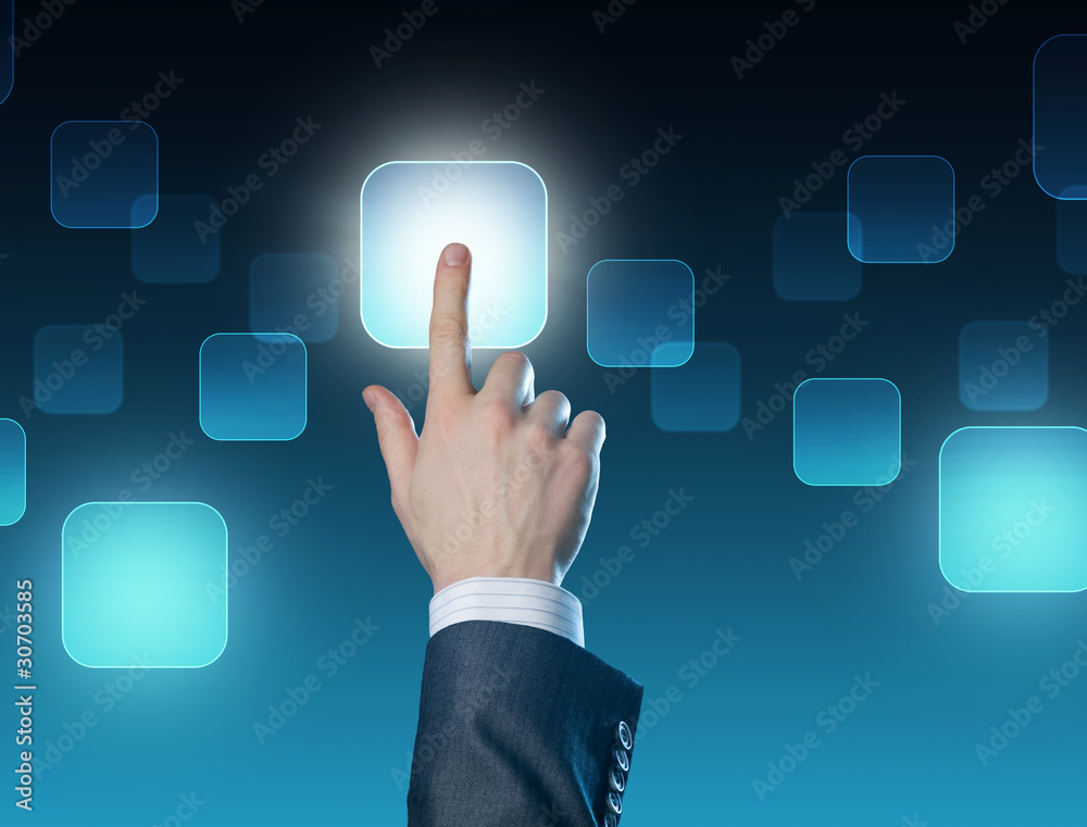Man's hand pushing the button. Choice concept Man's hand pushing the button. Choice concept