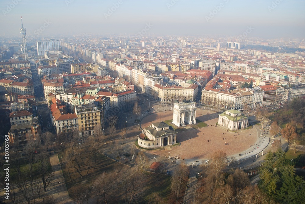 Fototapeta premium Aerial view of Milan from Branca tower, Lombardy, Italy