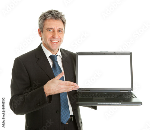 Business man presenting laptopn photo