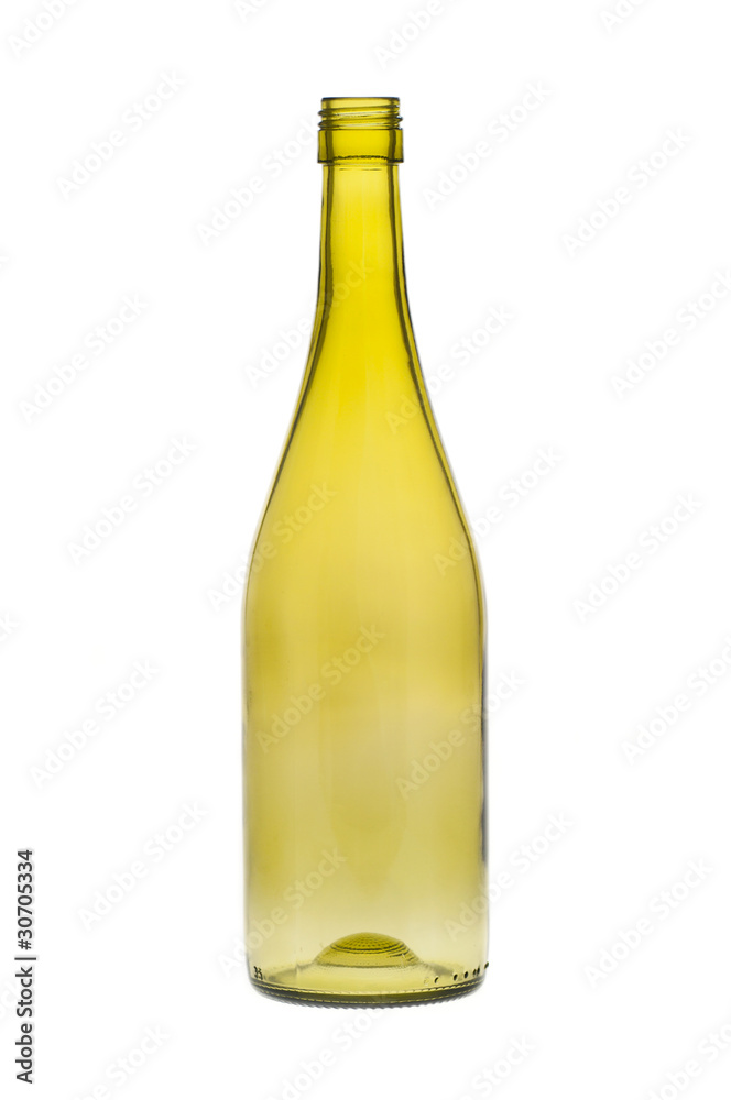 Champagne bottle against white