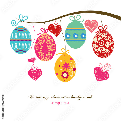 Hanging easter eggs and hearts