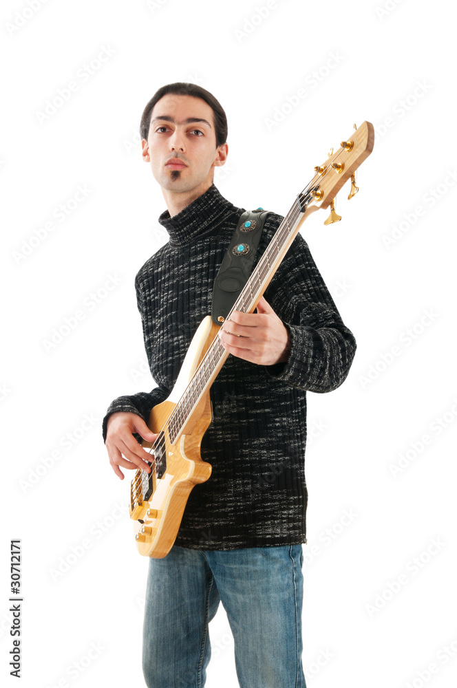 Guitar player isolated on the white background