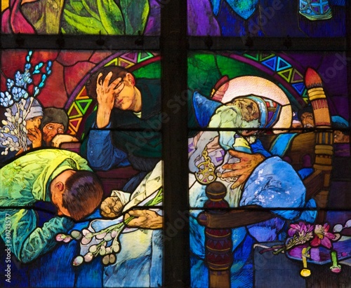 Alfons Mucha window, St. Vitus Cathedral, Prague photo