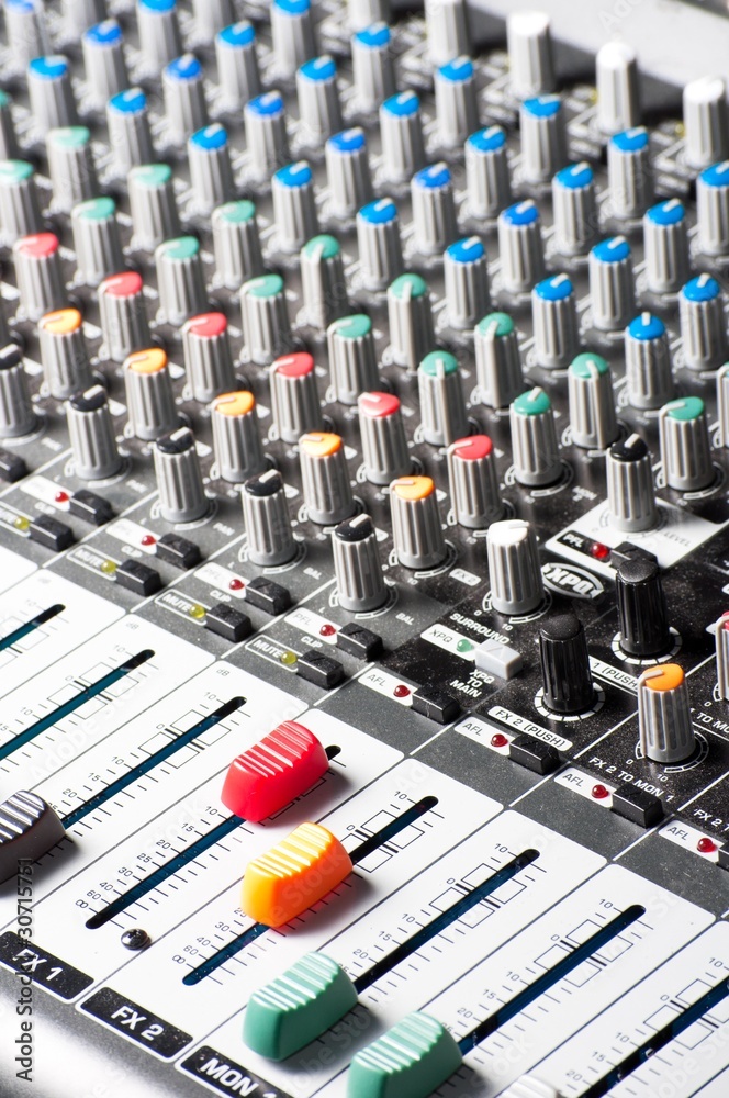 Fototapeta premium Closeup of an audio sound mixer