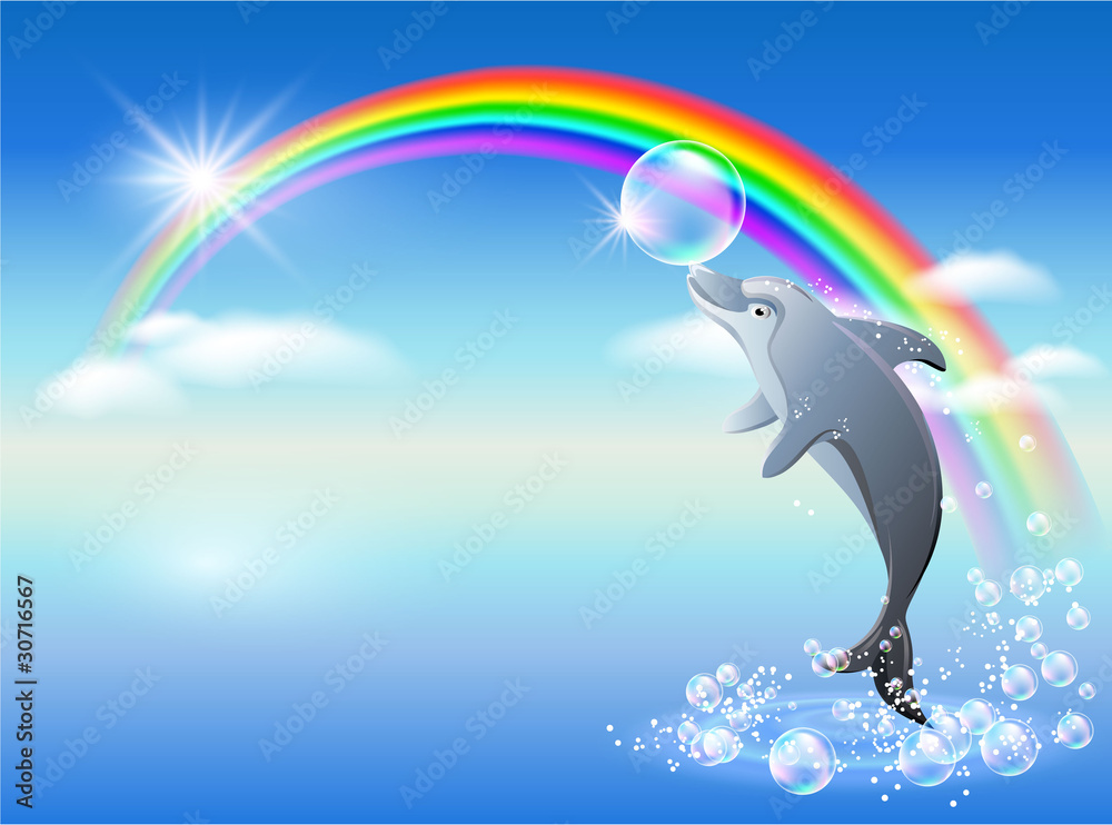 Naklejka premium Rainbow and dolphin
