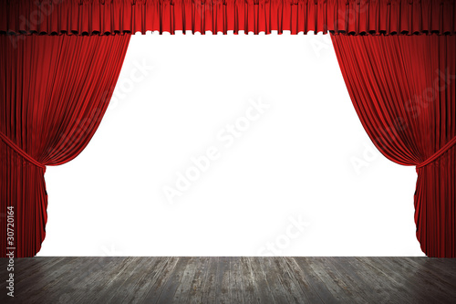 3d stage render, red curtain