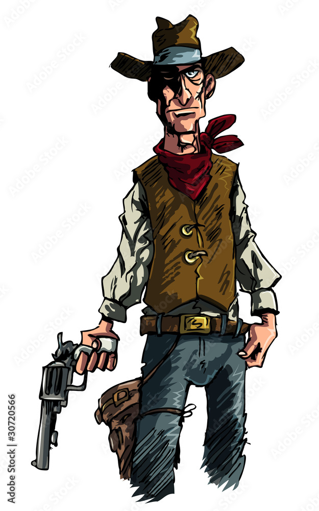 Cartoon cowboy gunslinger draws his six shooter Stock Vector | Adobe Stock