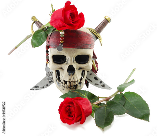 skull and Red Rose